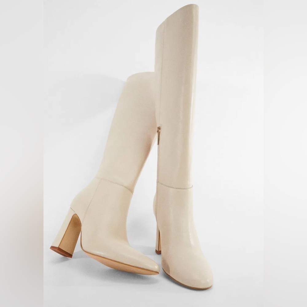 Mango Cream Knee-High Leather Boots in size 7.5